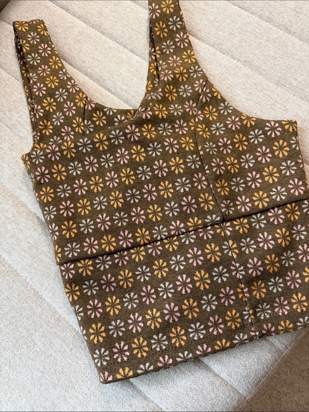 Altar’d State Floral Square-Neck Crop Tank Top - medium Brown